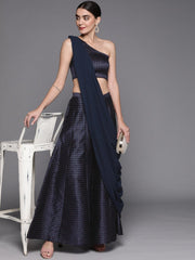 Navy Blue Silk Blend Co-Ords - Inddus.com