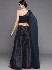 Navy Blue Silk Blend Co-Ords - Inddus.com