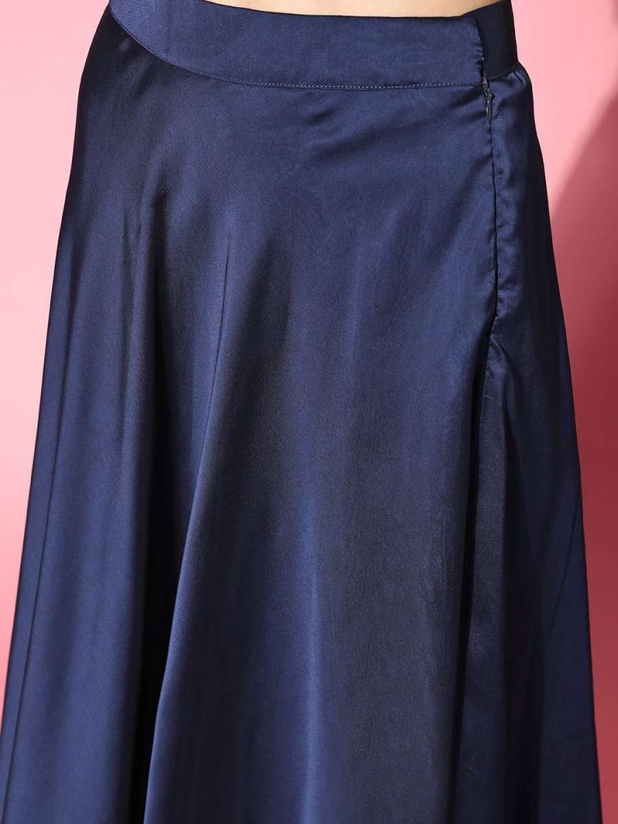 Navy Blue Woven Design Semi-stitched Lehenga Choli With Dupatta - Inddus.com