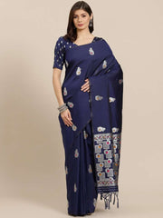 Navy Blue woven design Traditional Saree - Inddus.com