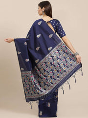 Navy Blue woven design Traditional Saree - Inddus.com
