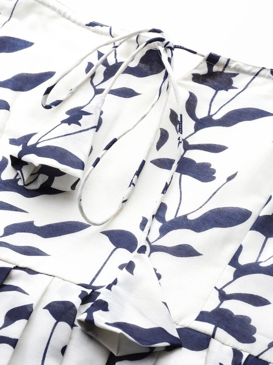 Off white and Blue Indigo Print Cotton Gown - inddus-us