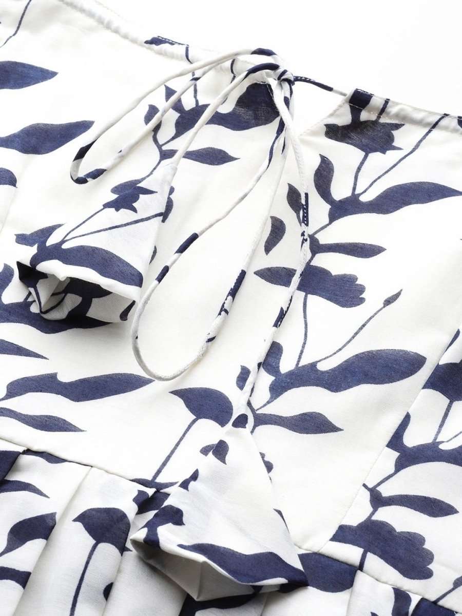 Off white and Blue Indigo Print Cotton Gown - inddus-us