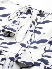 Off white and Blue Indigo Print Cotton Gown - inddus-us