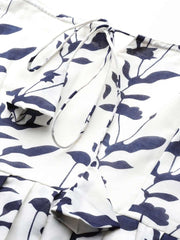 Off white and Blue Indigo Print Cotton Gown - inddus-us