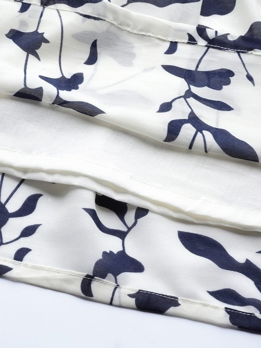 Off white and Blue Indigo Print Cotton Gown - inddus-us