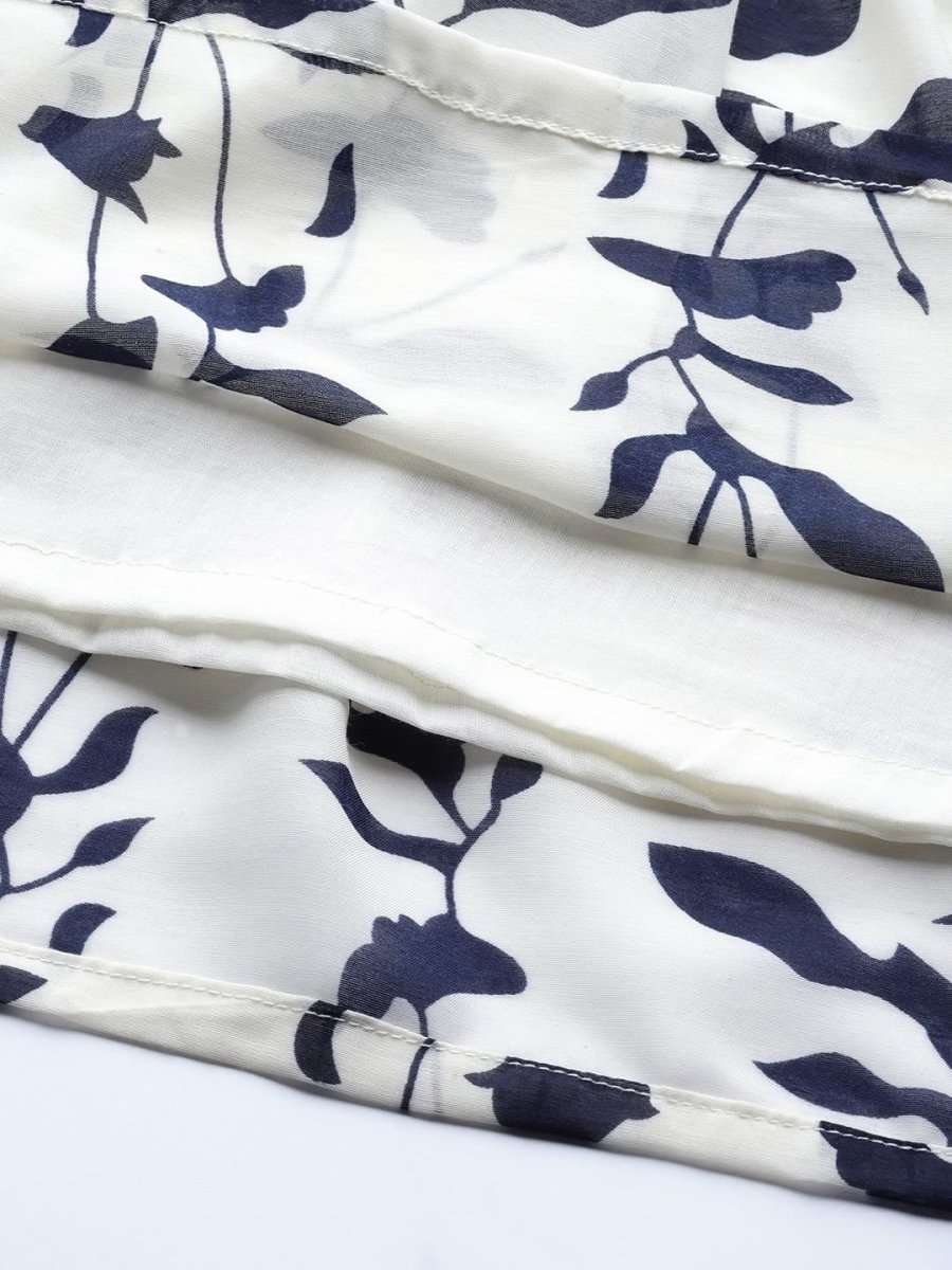 Off white and Blue Indigo Print Cotton Gown - inddus-us