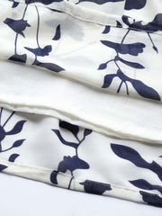 Off white and Blue Indigo Print Cotton Gown - inddus-us