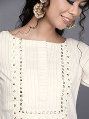 Off White Cotton Striped Kurta - Inddus.com