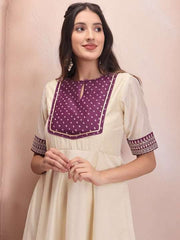 Off White Ethnic Motifs Printed Gotta Patti Anarkali Kurta with Trousers & Dupatta - Inddus.com
