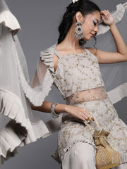Off White Net Embroidered Sharara Suit - Inddus.com