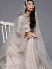 Off White Net Sequins Lehenga Choli - inddus-us