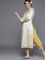 Off White Silk Blend Polka Dots Kurta - Inddus.com