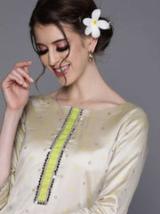 Off White Silk Blend Polka Dots Kurta - Inddus.com