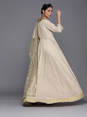 Off White Silk blend Solid Gown - Inddus.com