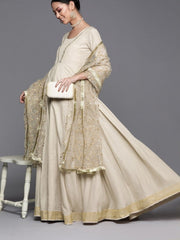 Off White Silk blend Solid Gown - Inddus.com
