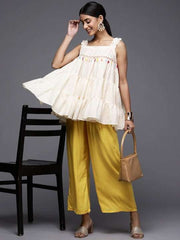 Off White Solid Square Neck Tunic - Inddus.com