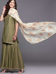 Olive Green Kurta with Sharara and Organza Dupatta - Inddus.com