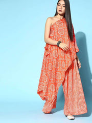 Orange Bandhani Print Kurta with Printed Palazzo - Inddus.com