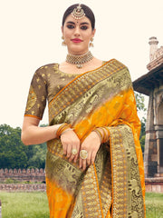 Orange Dola Silk Embroiderd Saree - Inddus.com