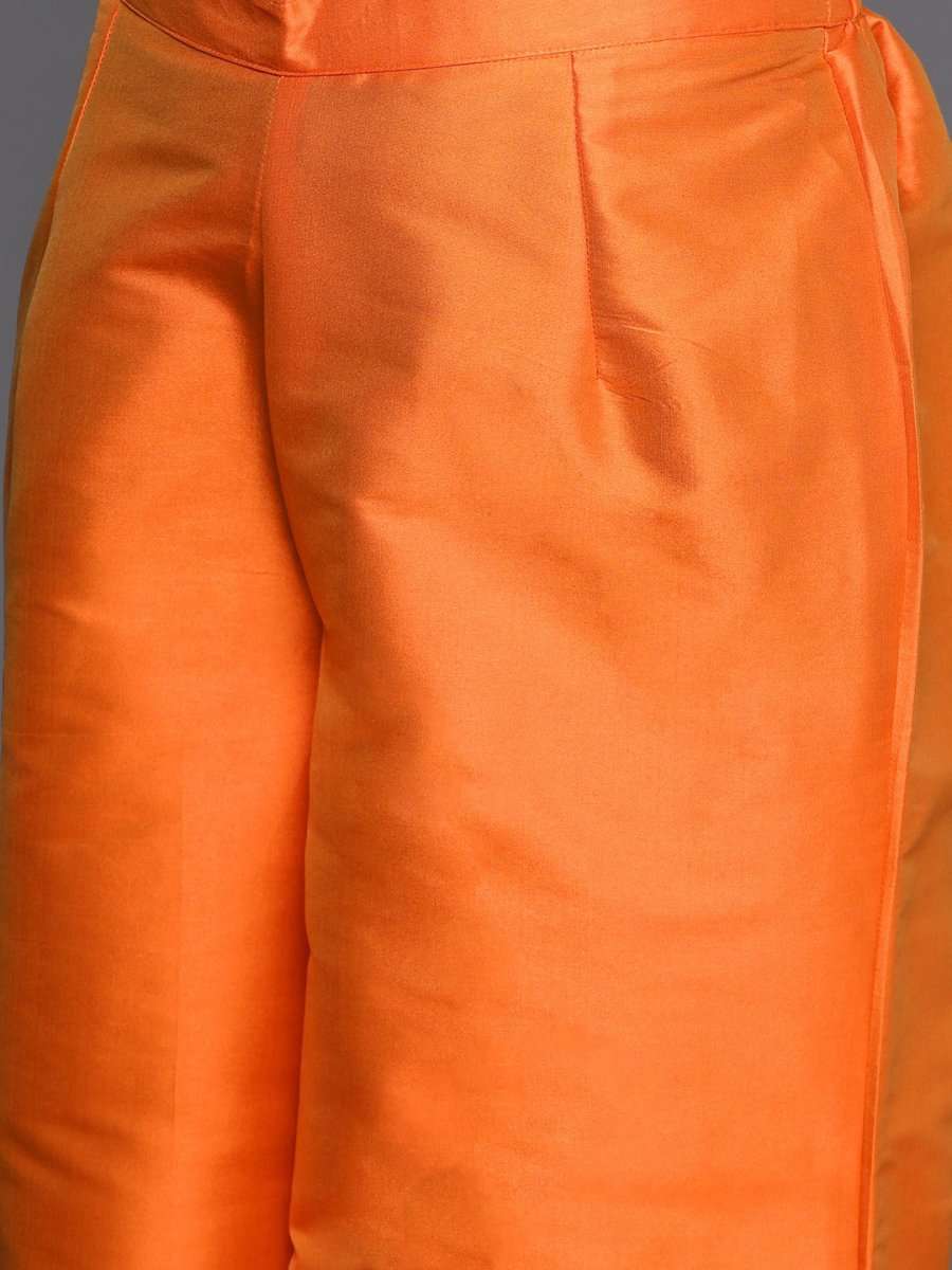 Orange & Gold-Toned Unstitched Dress Material - Inddus.com