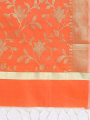 Orange & Gold-Toned Unstitched Dress Material - Inddus.com