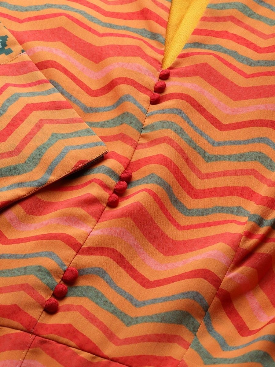 Orange Leheriya Print Panelled Kurta with Dupatta - inddus-us