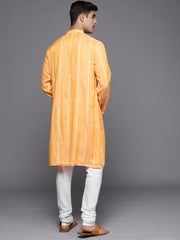 Orange Striped Kurta with Churidar - Inddus.com