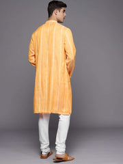 Orange Striped Kurta with Churidar - Inddus.com
