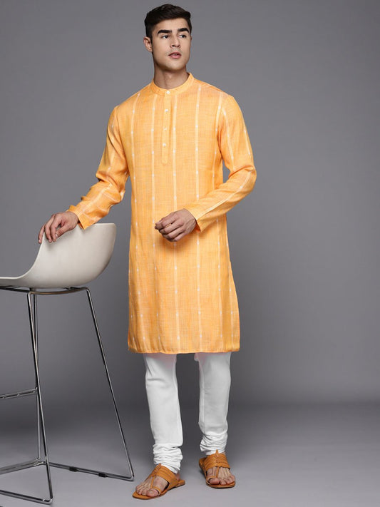 Orange Striped Kurta with Churidar - Inddus.com