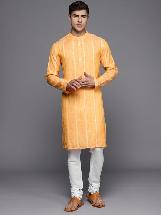 Orange Striped Kurta with Churidar - Inddus.com