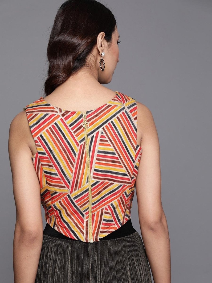 Orange & Yellow Geometric Printed Crop Top - inddus-us