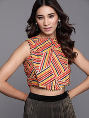 Orange & Yellow Geometric Printed Crop Top - inddus-us