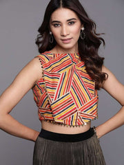 Orange & Yellow Geometric Printed Crop Top - inddus-us