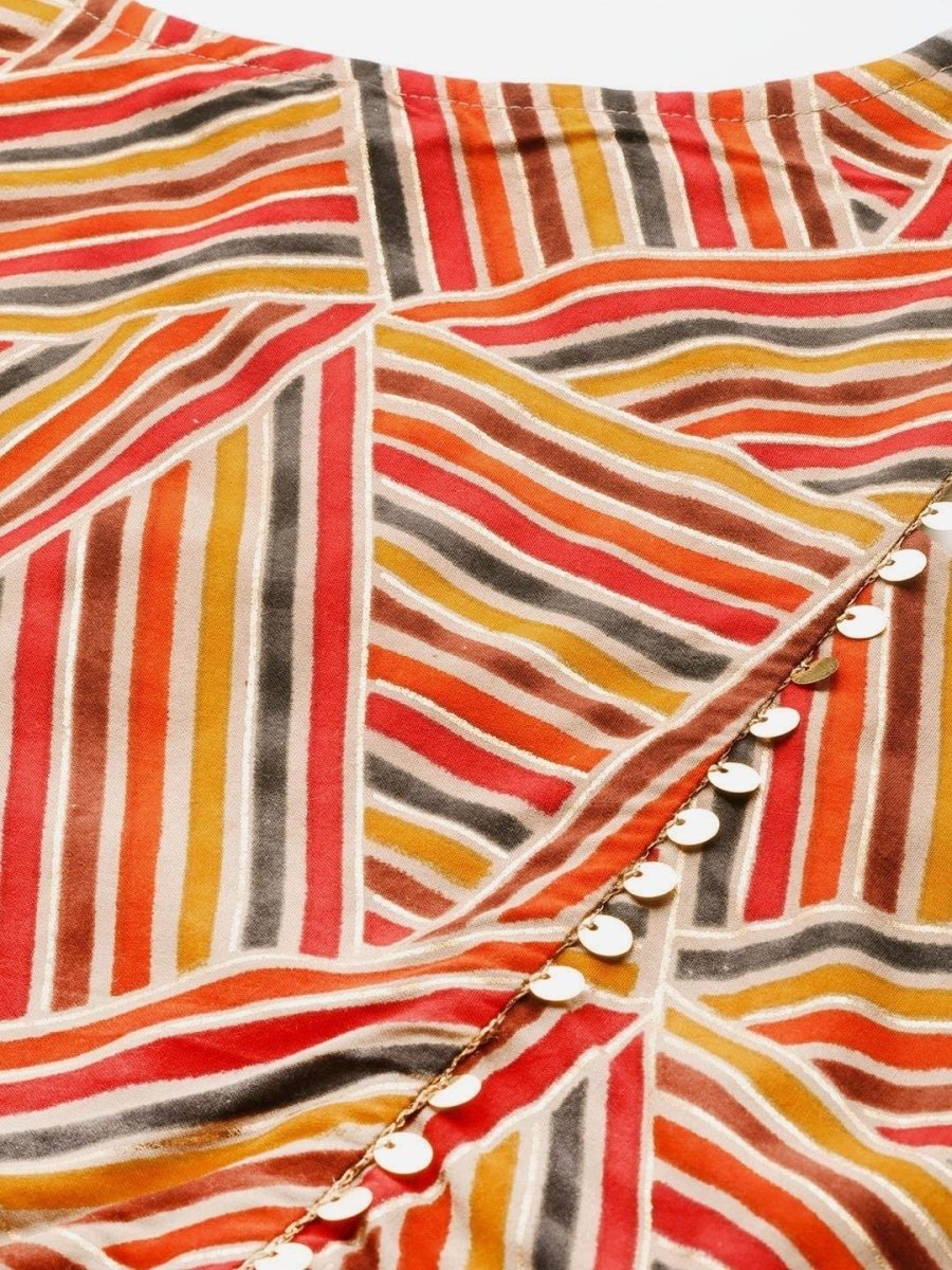 Orange & Yellow Geometric Printed Crop Top - inddus-us