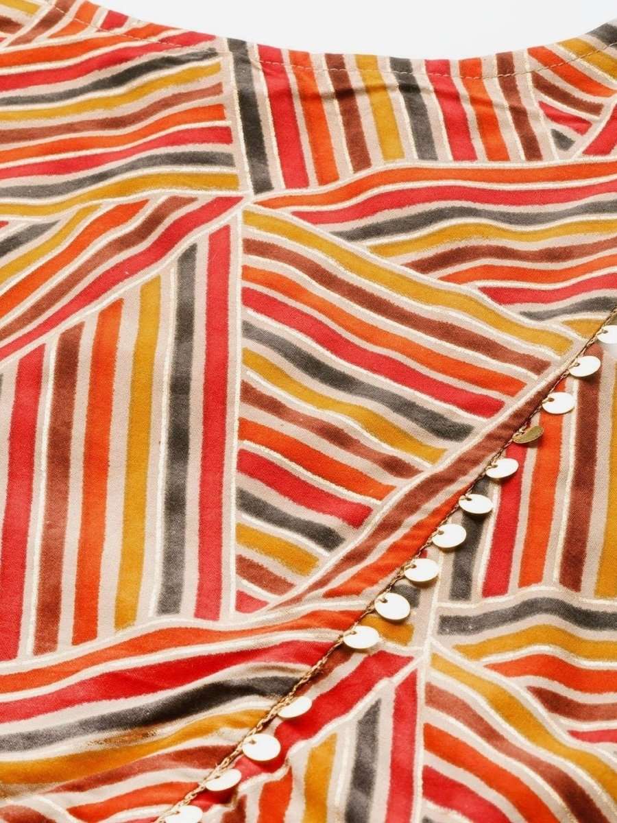 Orange & Yellow Geometric Printed Crop Top - inddus-us