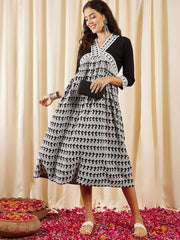 Paisley Embroidered A-Line Cotton Ethnic Dress - Inddus.com