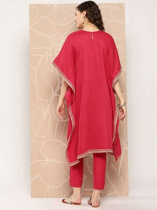 Paisley Yoke Design Kaftan Kurta With Trousers - Inddus.com