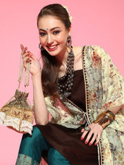 Pastel Yellow Printed Kaftan Kurta - inddus-us