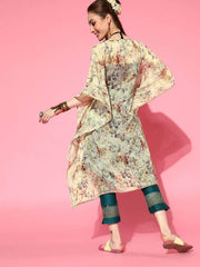 Pastel Yellow Printed Kaftan Kurta - inddus-us