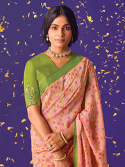 Peach Brasso Embroidered Saree - Inddus.com