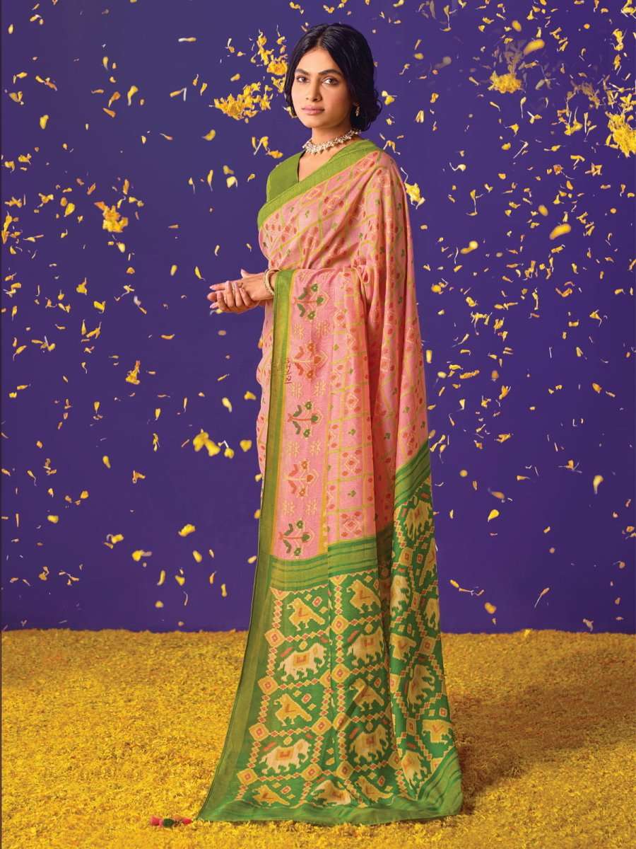 Peach Brasso Embroidered Saree - Inddus.com