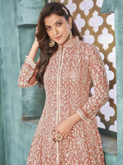 Peach Net Festive Wear Anarkali Suit - Inddus.com