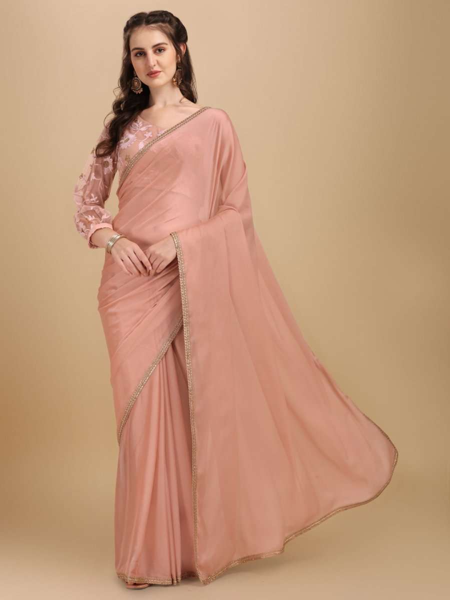 Peach Silk Blend Saree - Inddus.com