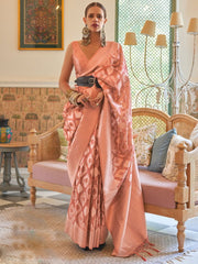 Peach Tissue Silk Saree - Inddus.com