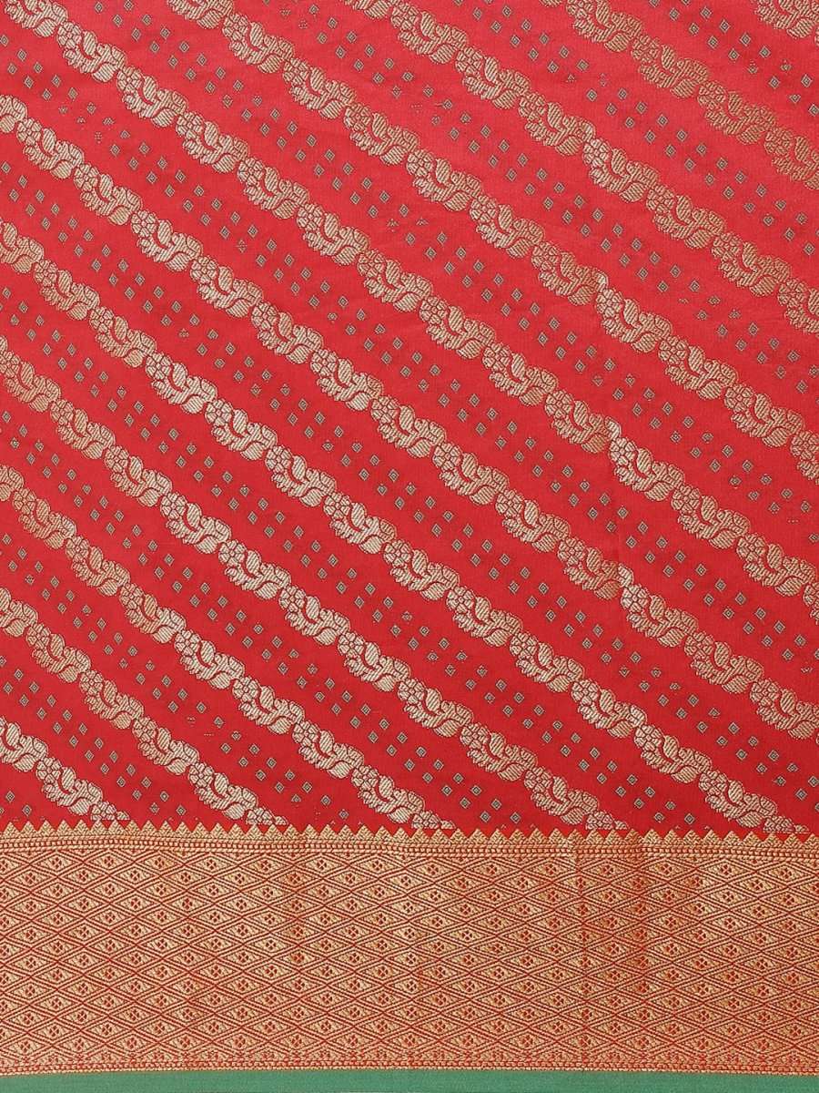 Pink and Green Zari Woven Banarasi Saree - Inddus.com
