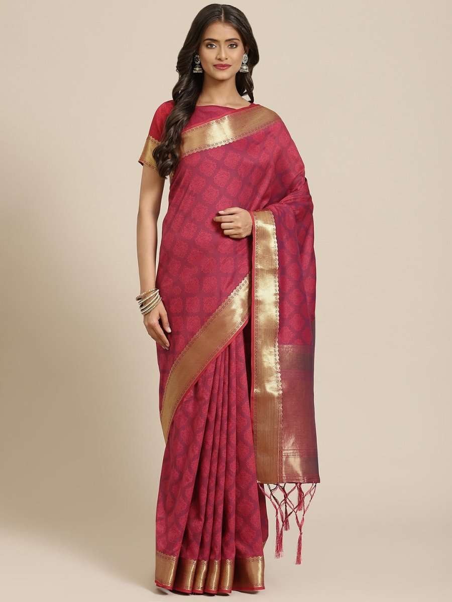 Pink and Purple Dual Tone Zari Woven Banarasi Saree - Inddus.com