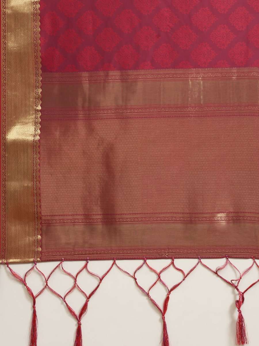 Pink and Purple Dual Tone Zari Woven Banarasi Saree - Inddus.com