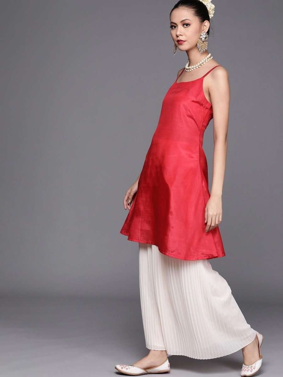 Pink and Silver Stripped Extended Sleeves Kaftan Kurta - inddus-us