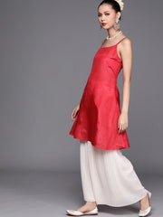 Pink and Silver Stripped Extended Sleeves Kaftan Kurta - inddus-us